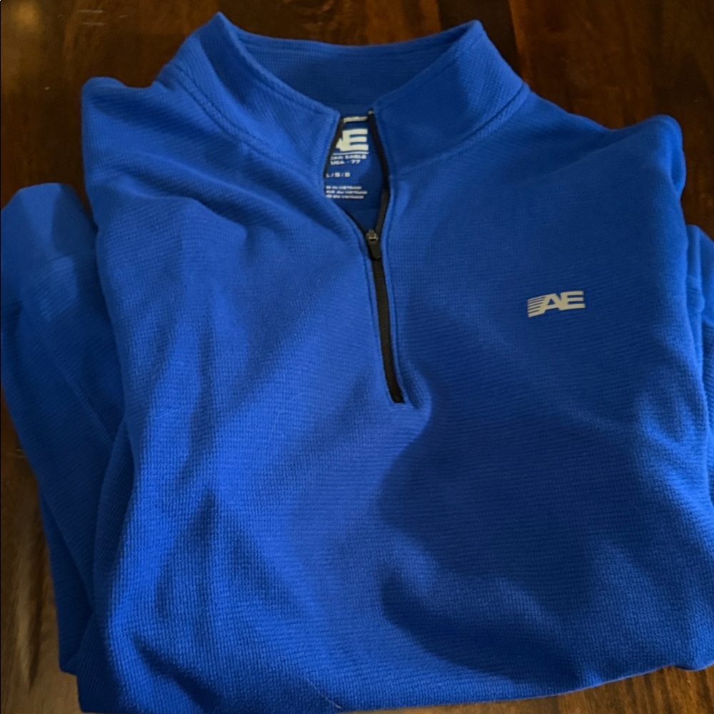 American Eagle Outfitters Men's Vibrant Blue Zip-Up Sweater